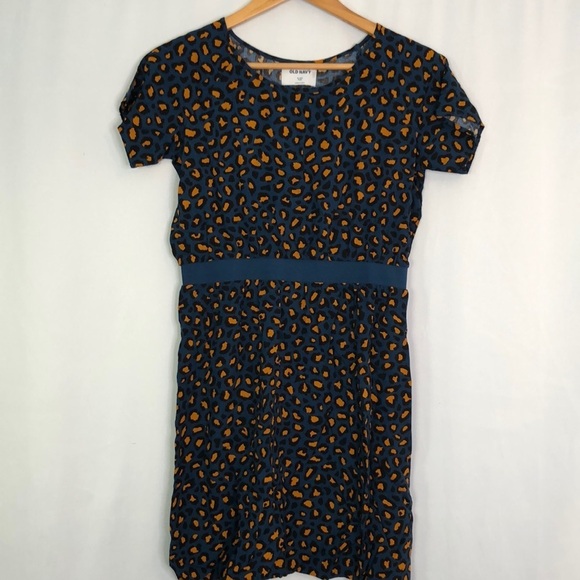 Old Navy Dress Girls Size 12 Blue Short Sleeve Animal Cheetah Print - Picture 3 of 11